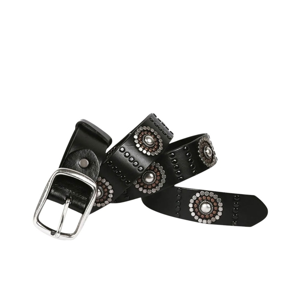 Genuine Leather Studded Western‎ Boho Belt Black Silver Copper Accents 6283 ML
